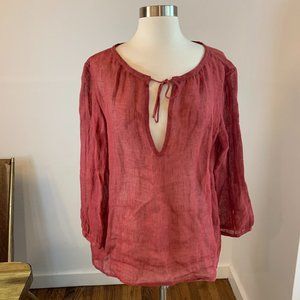 Eileen Fisher Linen Gauze Tie Neck Top, Sz M